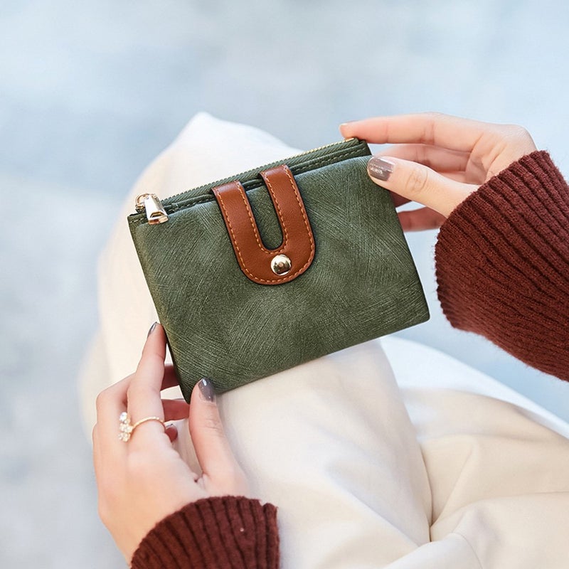 AOXONEL Women's Rfid Small Bifold Leather Wallet Ladies Mini Zipper Coin Purse id card Pocket,Slim Compact Thin (Green) - Image 3